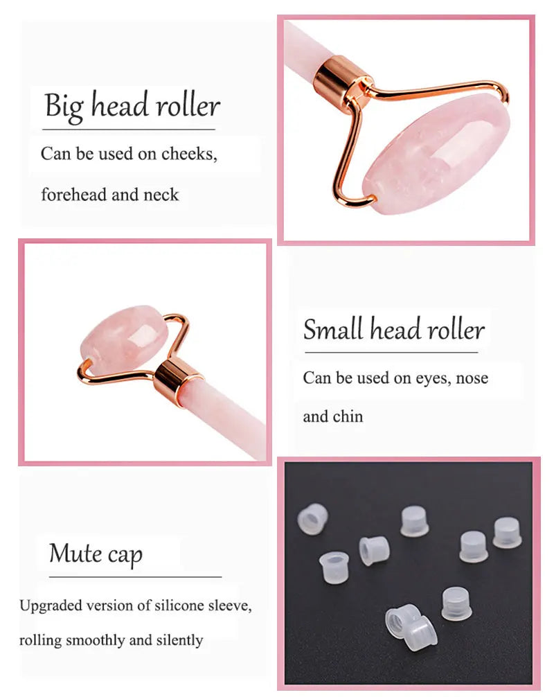 Rose Quartz Face Roller & Gua Sha Set – Natural Stone Facial Massage Beauty Tools