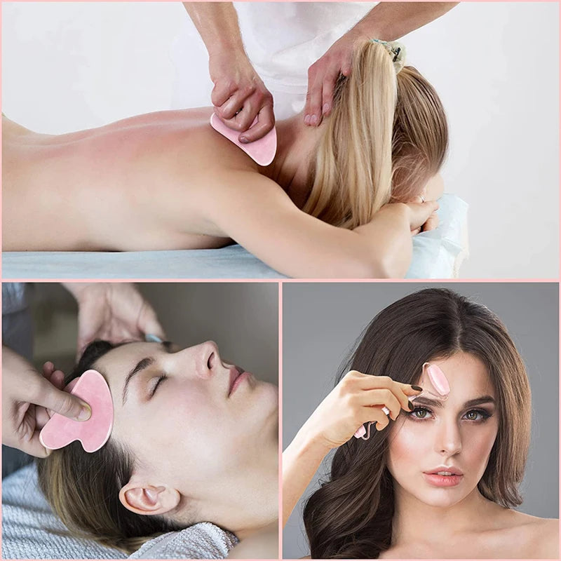 Rose Quartz Face Roller & Gua Sha Set – Natural Stone Facial Massage Beauty Tools