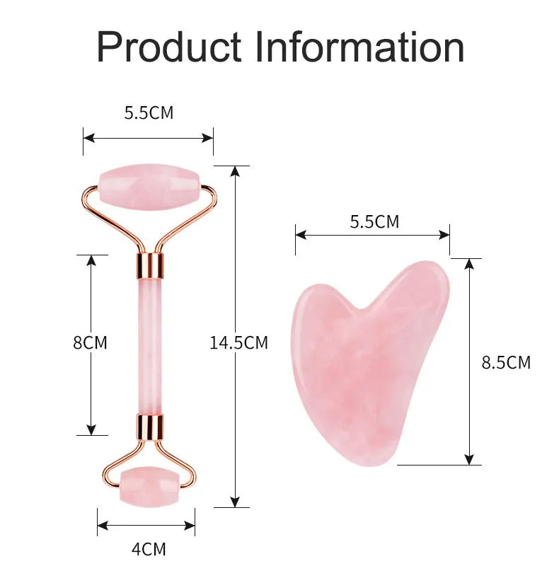 Rose Quartz Face Roller & Gua Sha Set – Natural Stone Facial Massage Beauty Tools
