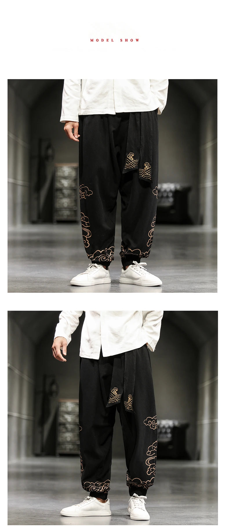 Chinese Style Retro Auspicious Clouds Print Pants Men Clothing Autumn Fashion Clothes Loose Casual Pants Plus Size Harem Pants