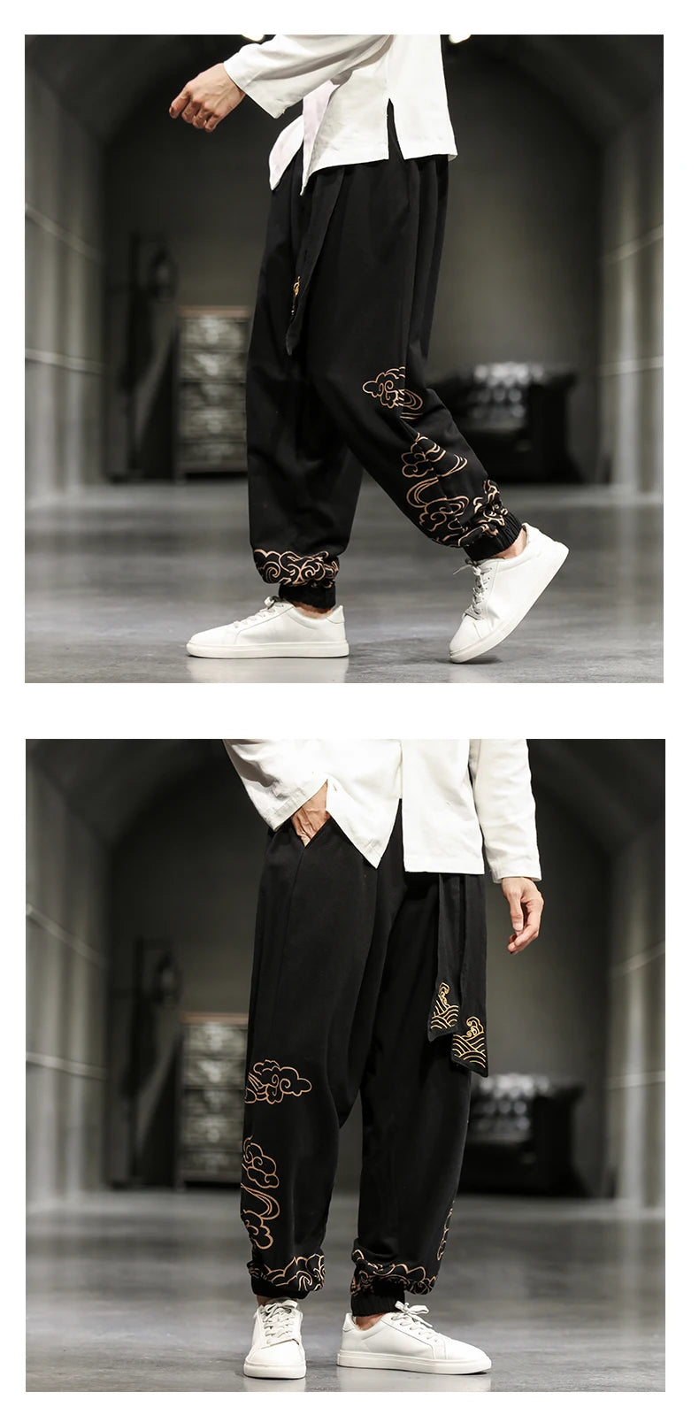 Chinese Style Retro Auspicious Clouds Print Pants Men Clothing Autumn Fashion Clothes Loose Casual Pants Plus Size Harem Pants