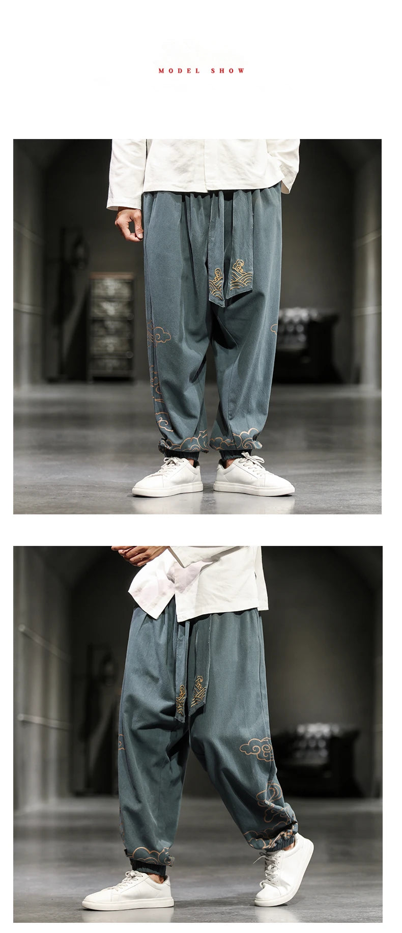 Chinese Style Retro Auspicious Clouds Print Pants Men Clothing Autumn Fashion Clothes Loose Casual Pants Plus Size Harem Pants