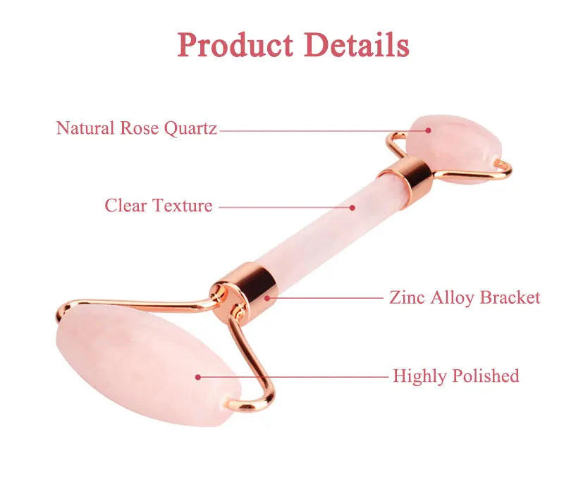 Rose Quartz Face Roller & Gua Sha Set – Natural Stone Facial Massage Beauty Tools