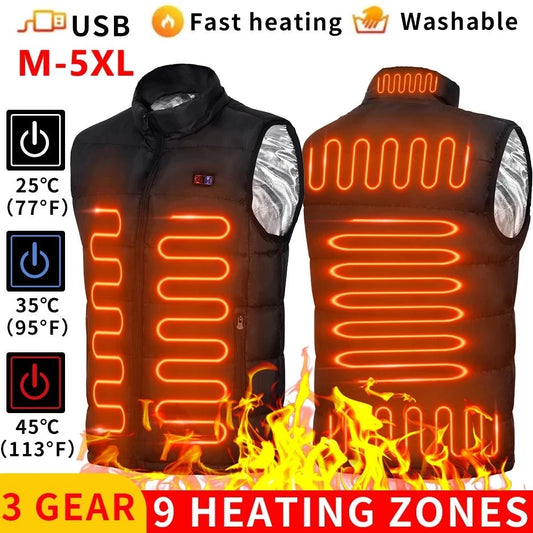 9-Zone Electric Heated Vest Jacket – Graphene USB Heating for Camping & Sport