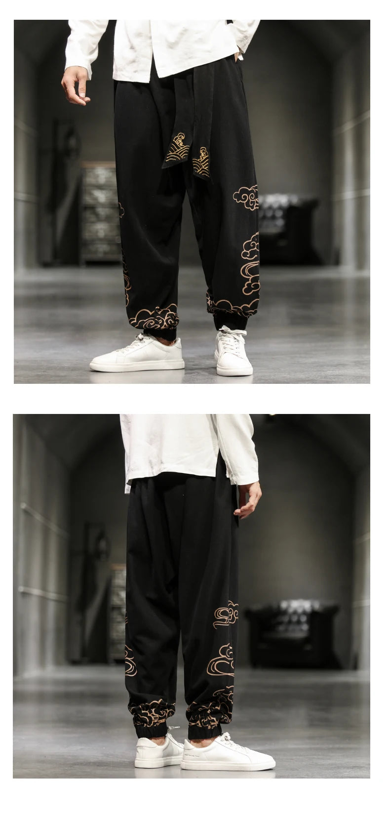 Chinese Style Retro Auspicious Clouds Print Pants Men Clothing Autumn Fashion Clothes Loose Casual Pants Plus Size Harem Pants