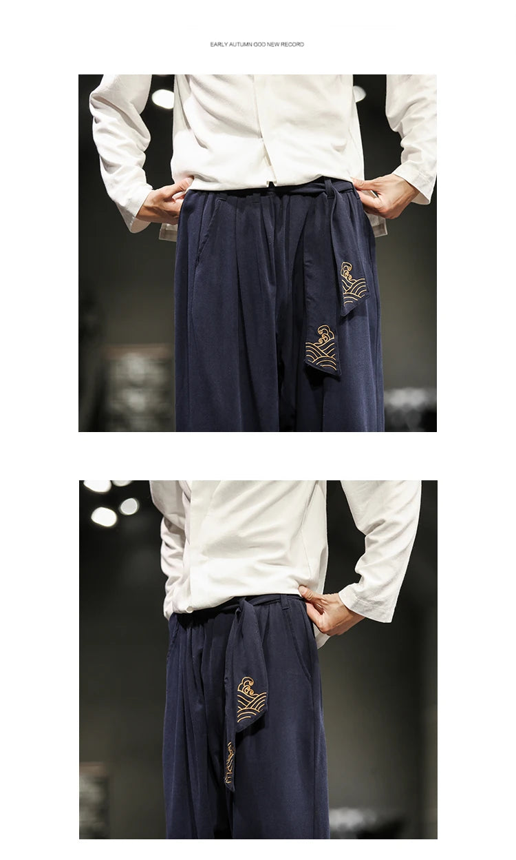 Chinese Style Retro Auspicious Clouds Print Pants Men Clothing Autumn Fashion Clothes Loose Casual Pants Plus Size Harem Pants
