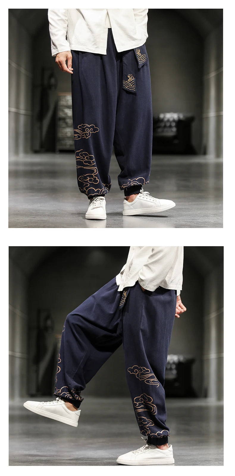 Chinese Style Retro Auspicious Clouds Print Pants Men Clothing Autumn Fashion Clothes Loose Casual Pants Plus Size Harem Pants