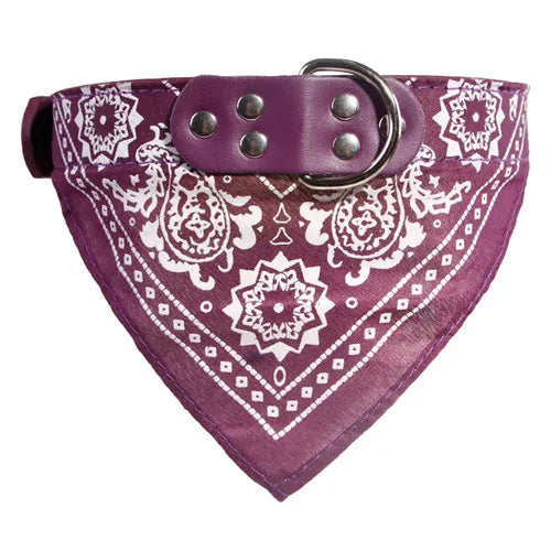 Leather Print Adjustable Dog Bandana Collar – Soft Pet Neckerchief Scarf