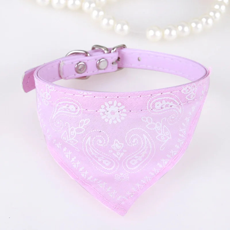 Leather Print Adjustable Dog Bandana Collar – Soft Pet Neckerchief Scarf