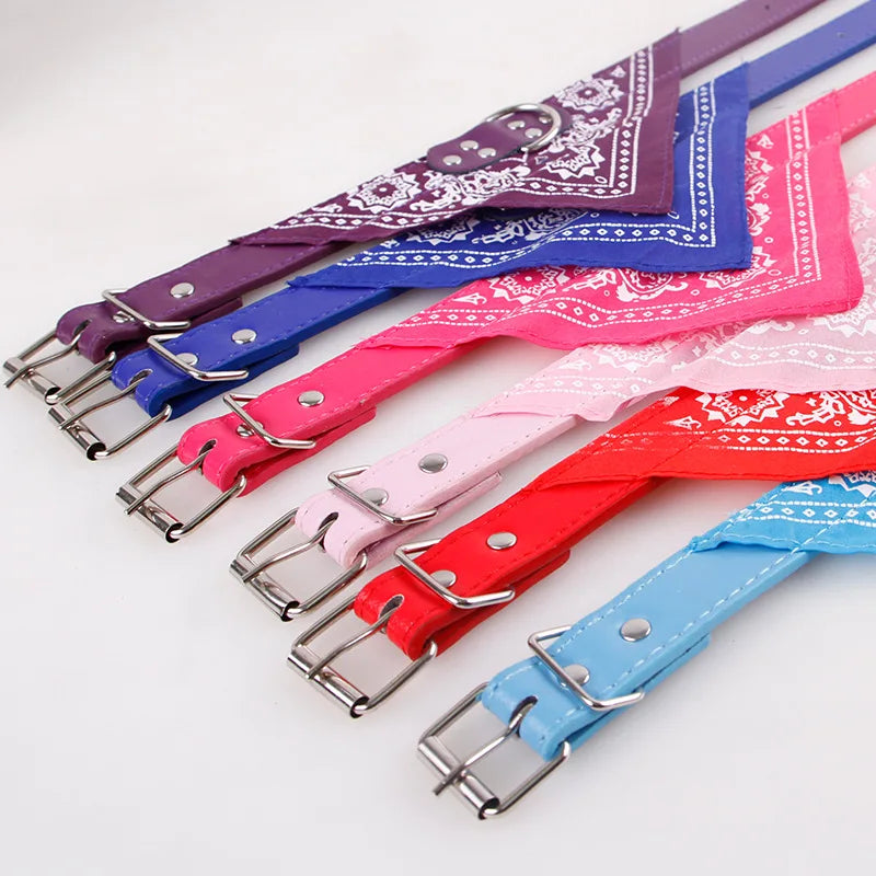 Leather Print Adjustable Dog Bandana Collar – Soft Pet Neckerchief Scarf