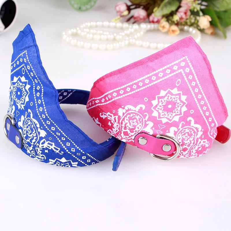 Leather Print Adjustable Dog Bandana Collar – Soft Pet Neckerchief Scarf