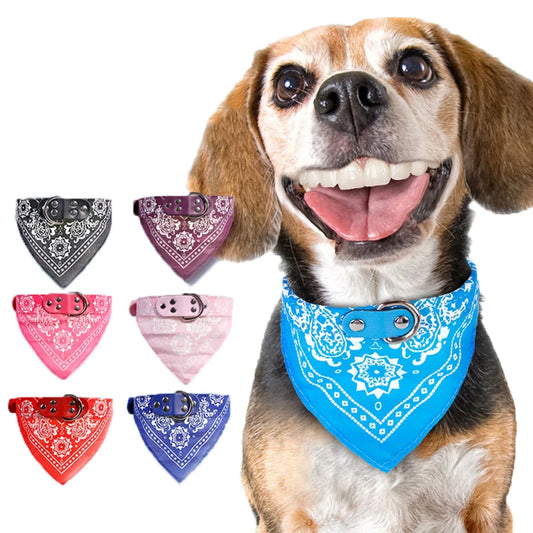 Leather Print Adjustable Dog Bandana Collar – Soft Pet Neckerchief Scarf