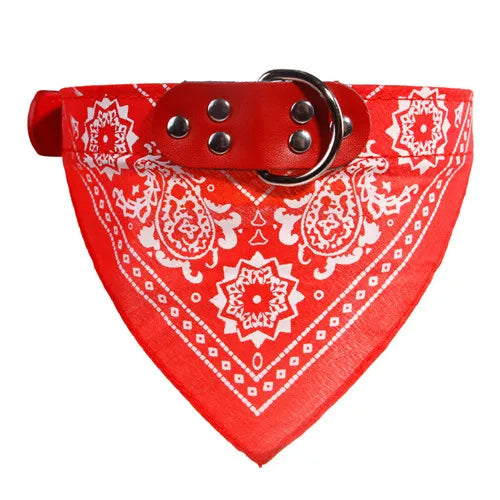 Leather Print Adjustable Dog Bandana Collar – Soft Pet Neckerchief Scarf