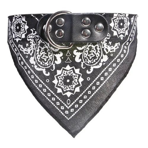 Leather Print Adjustable Dog Bandana Collar – Soft Pet Neckerchief Scarf