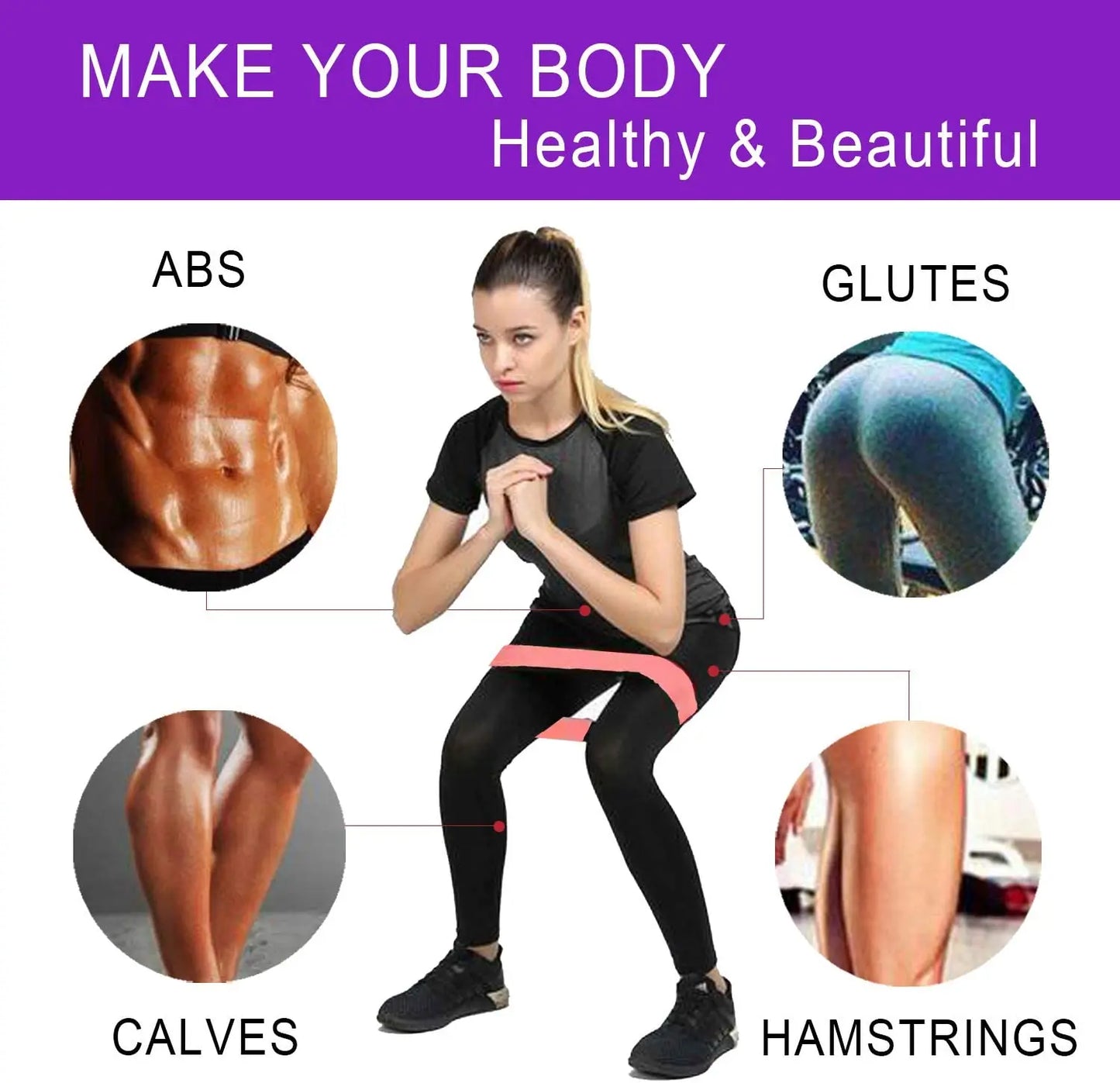 Resistance Exercise Loop Bands Set – 5 Levels for Women & Men Booty & Leg Training
