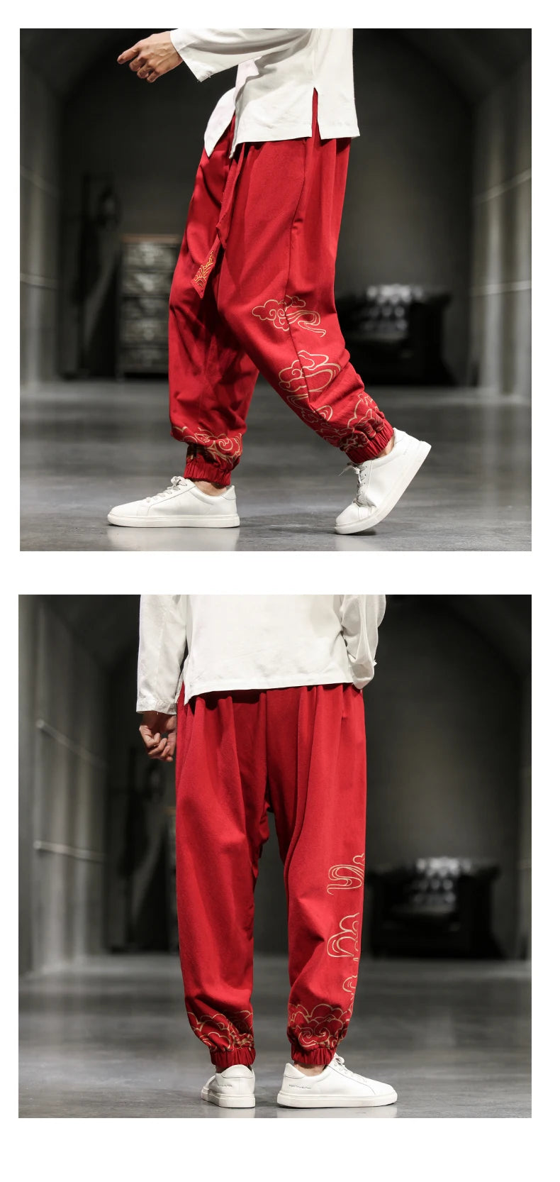 Chinese Style Retro Auspicious Clouds Print Pants Men Clothing Autumn Fashion Clothes Loose Casual Pants Plus Size Harem Pants
