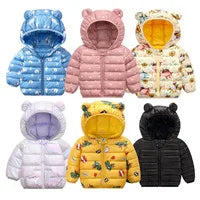 2023 Baby Girls Jackets For Kids Cartoon Bear Zipper Coats Autumn Boys Warm Hooded Down Jackets Children Christmas Outerwear