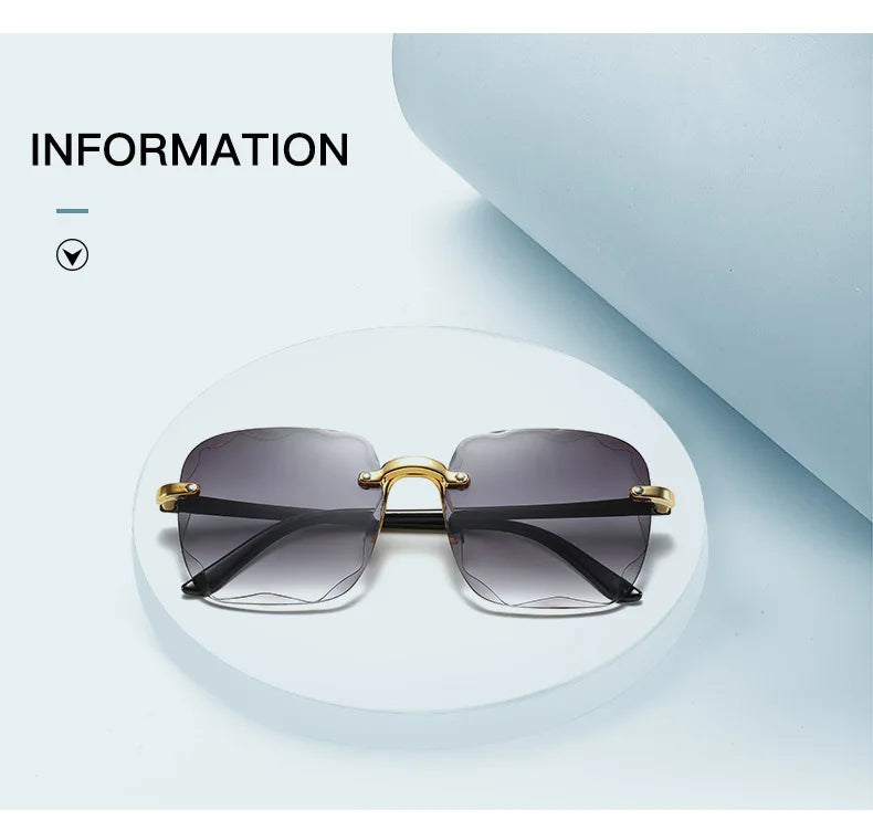 Square Rimless Sunglasses Women Luxury Brand Designer Summer Red Glasses Fashion Sun glasses For Men UV400 Shades Oculos