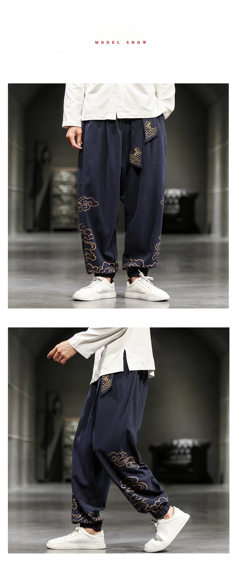 Chinese Style Retro Auspicious Clouds Print Pants Men Clothing Autumn Fashion Clothes Loose Casual Pants Plus Size Harem Pants