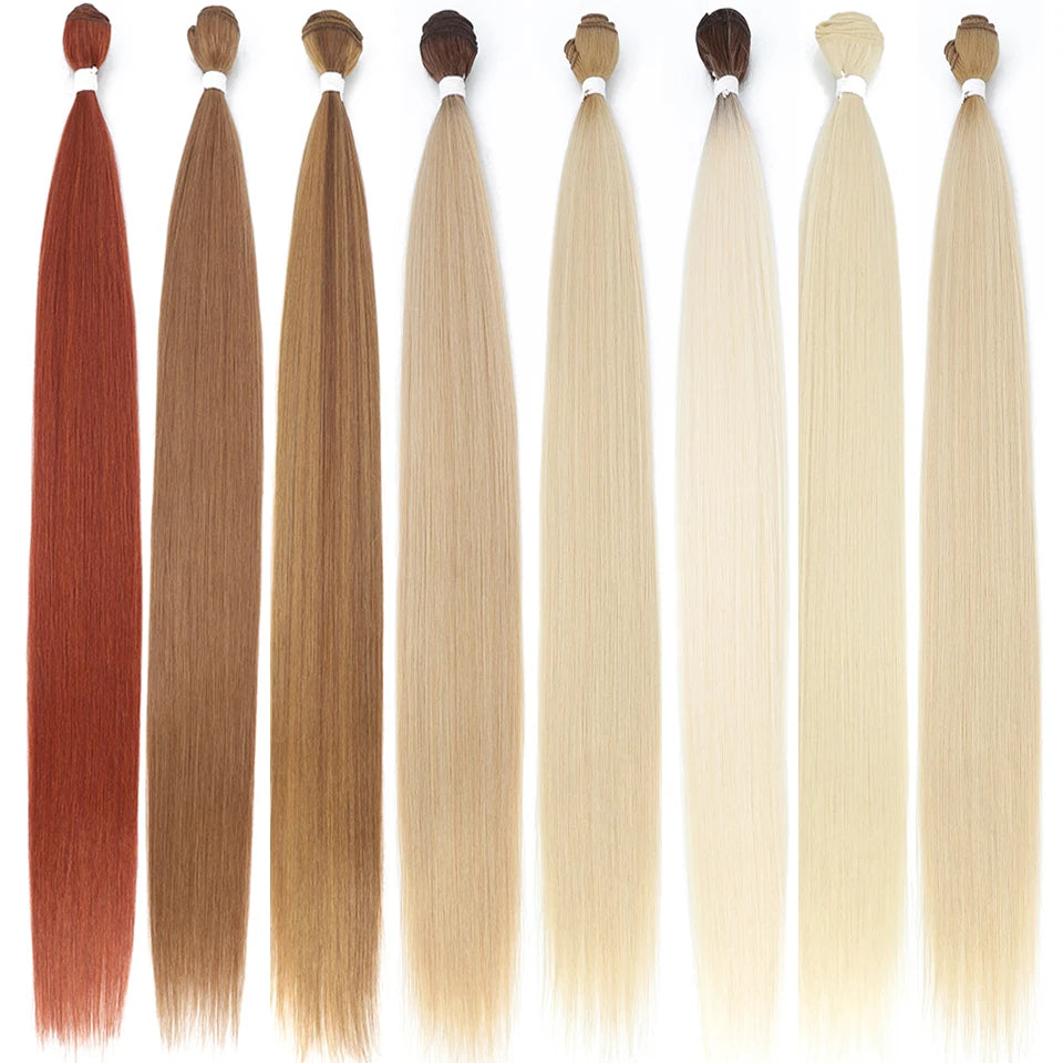 Bone Straight Synthetic Hair Bundles – Natural Super Long Yaki Straight Hair Weaving Extensions