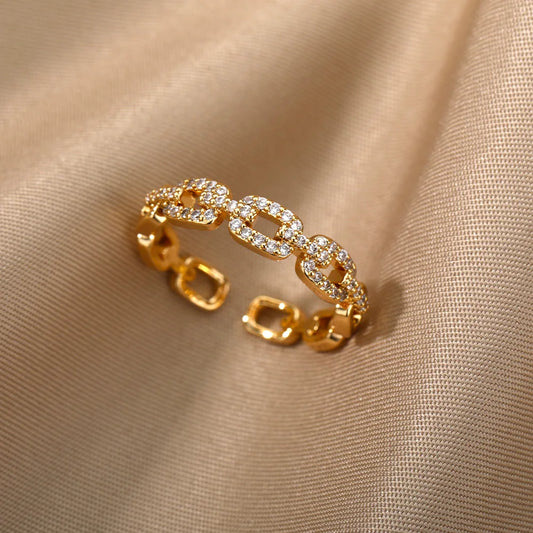 Zircon Twist Chain Couples Ring – Stainless Steel Wedding Jewelry