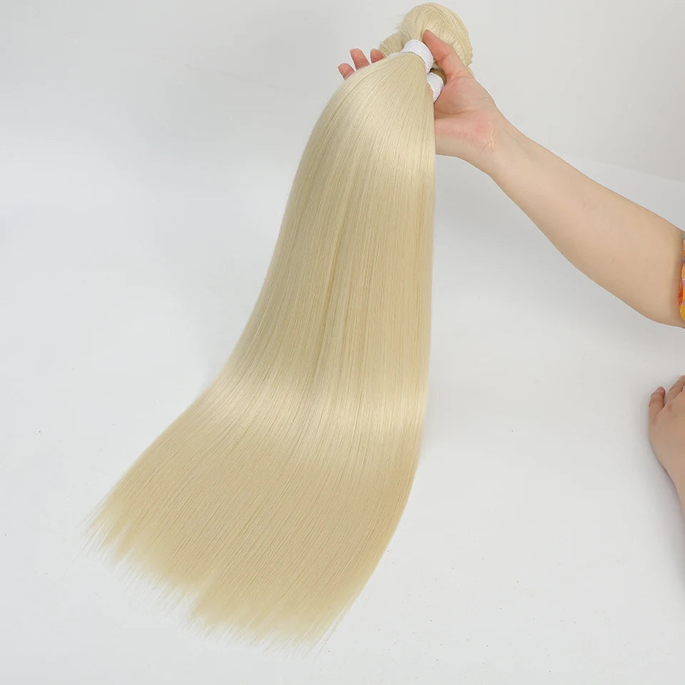 Bone Straight Synthetic Hair Bundles – Natural Super Long Yaki Straight Hair Weaving Extensions