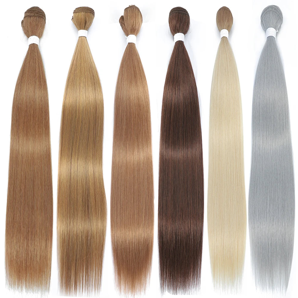 Bone Straight Synthetic Hair Bundles – Natural Super Long Yaki Straight Hair Weaving Extensions