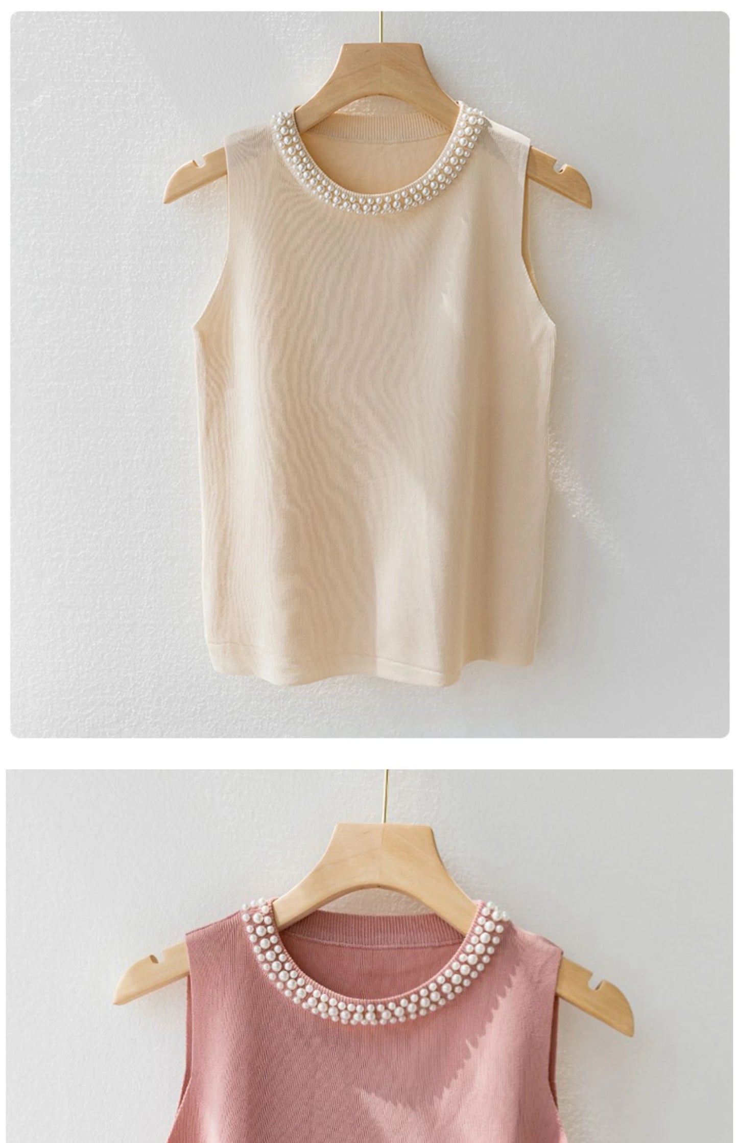 Korean Knitted Beaded Sleeveless Vest Top – Women's Casual Summer Fashion