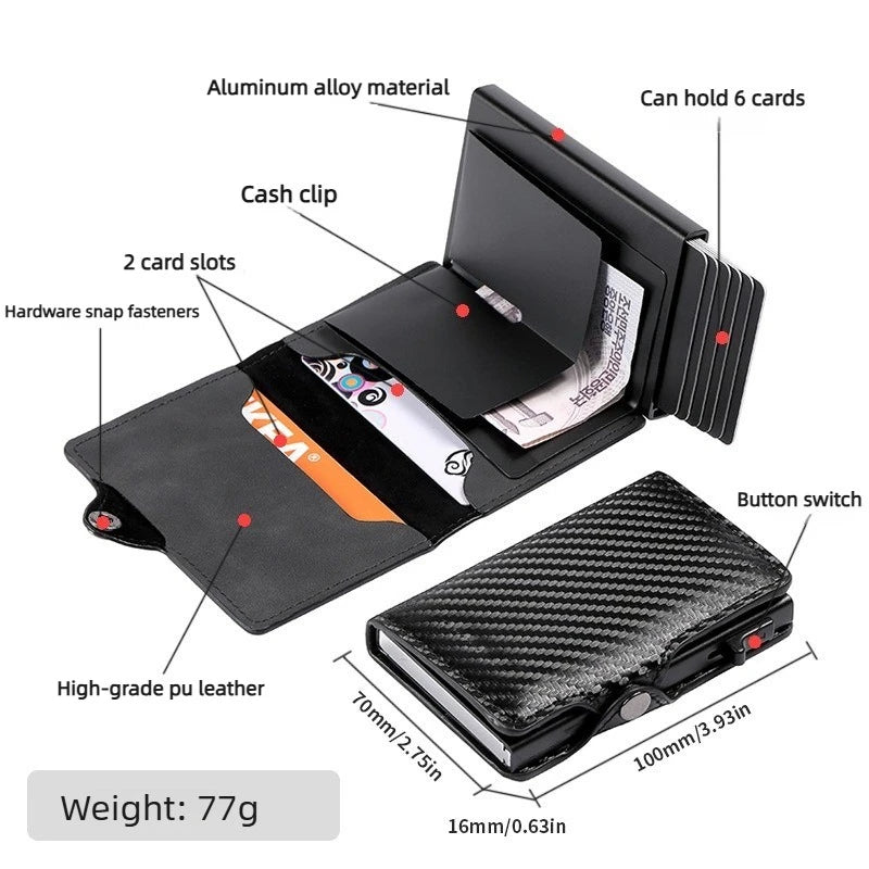 Men's Women's Multi-Function Designer Bank Card Wallet RFID Blocking Metal Aluminum ID Card Holder Fashion Business Pop-Up Purse