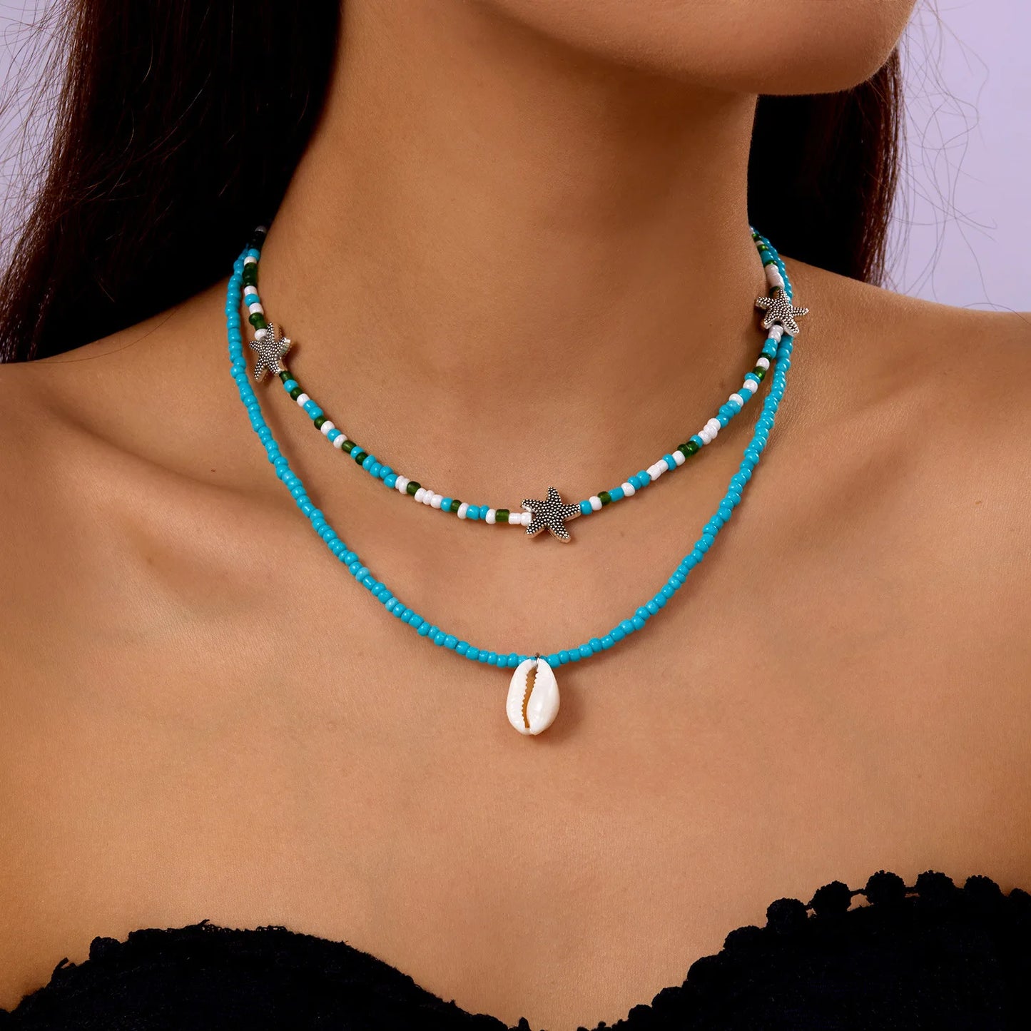 Handmade Seashell Beaded Choker – Starfish Pendant Ocean Inspired Necklace