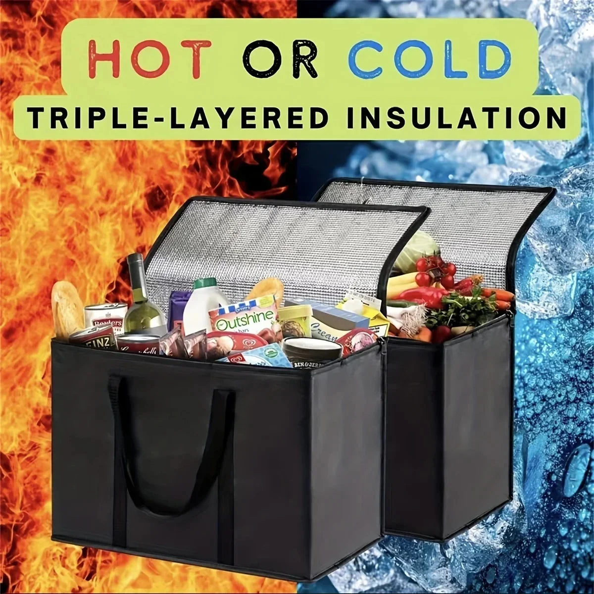 XL/Large Insulated Bag: Keep Food Hot & Cold For Hours - Grocery Tote, Soft Cooler Bag, Pizza Warmer Lightweight & Sturdy Zipper