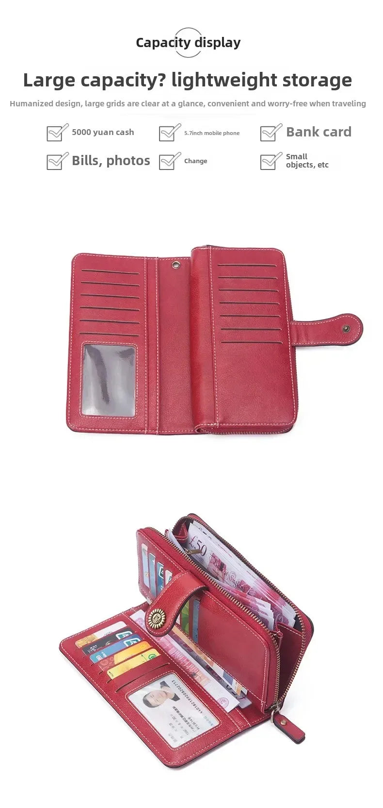 High Quality Women Wallet  Anti-theft Leather Wallets For Woman Long Zipper Large Ladies Clutch Bag Female Purse Card Holder