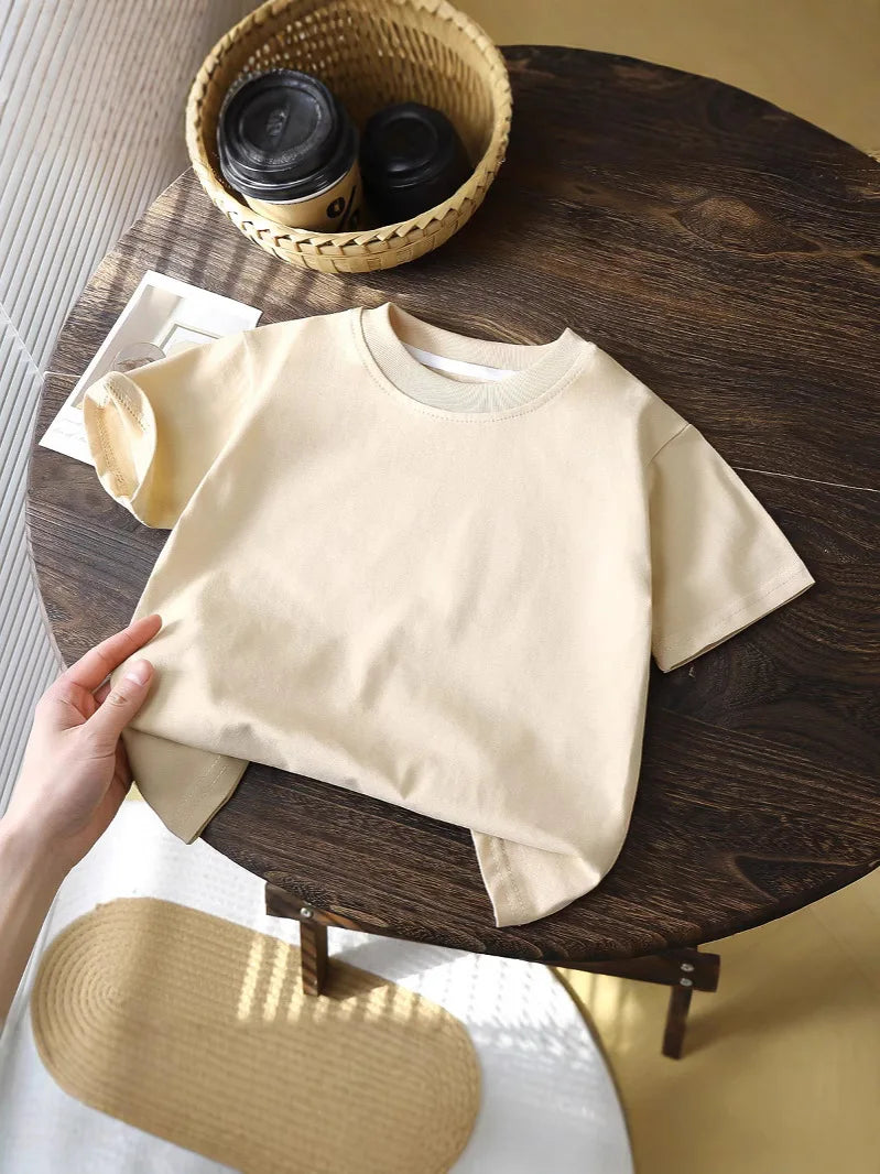 2-8Y New Summer Casual Children Tee 100% Cotton Solid Color Girls Short Sleeve Top O-Neck Soft Breathable Kids Clothes
