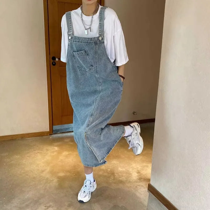New Irregular Split Cowboy Denim Dress Women Sleeveless Jeans Dresses Fashion Female Solid  Casual Loose Strap Dresses