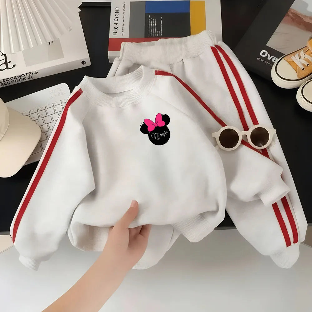 2026 Spring New Style Children's Clothing Sets Girls Minne Printed Casual Hoodies Long Pant Two Piece Kids Fashion Tracksuits