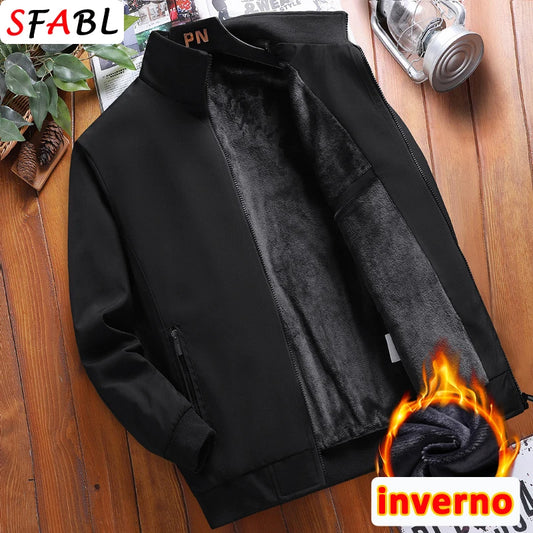 Men's Warm Fleece Business Jacket – Luxury Solid Colour Winter Coat