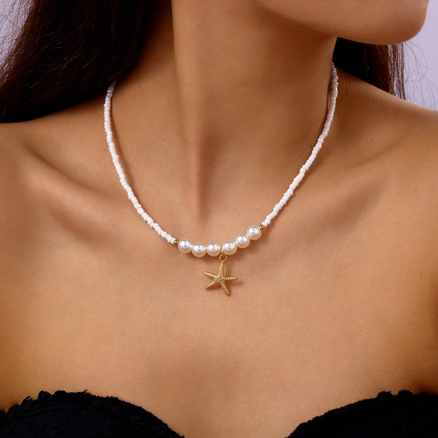 Handmade Seashell Beaded Choker – Starfish Pendant Ocean Inspired Necklace