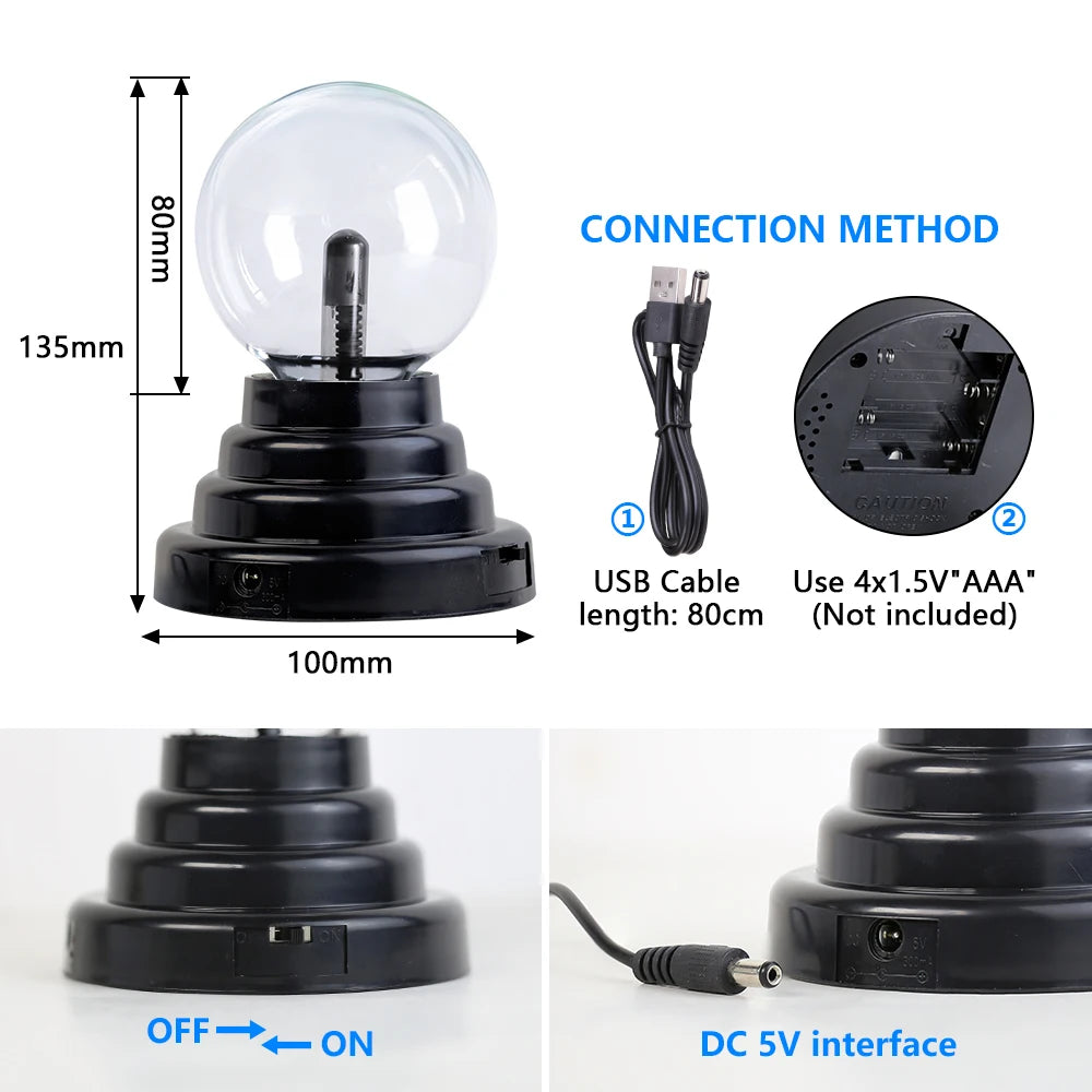 Magic Crystal Plasma Ball Lamp – 3–8 Inch LED Night Light Novelty Gift