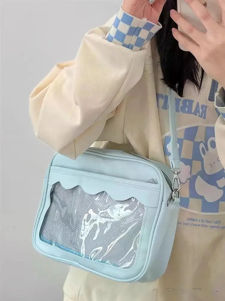 Japanese Harajuku Women's Ita Bag PU Transparent Pocket Itabag High School Girl Uniform JK Crossbody Shoulder Bag Handbag