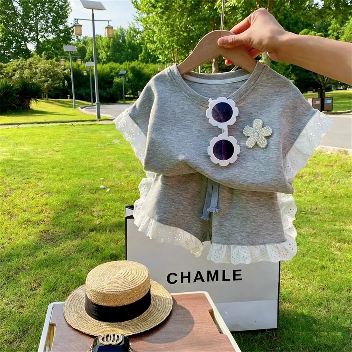 Korean-Style Children's Clothing Girls' Summer Set, Cool Short-Sleeve Shorts, Baby Casual Sports Versatile Trendy Children's Two-Piece Set