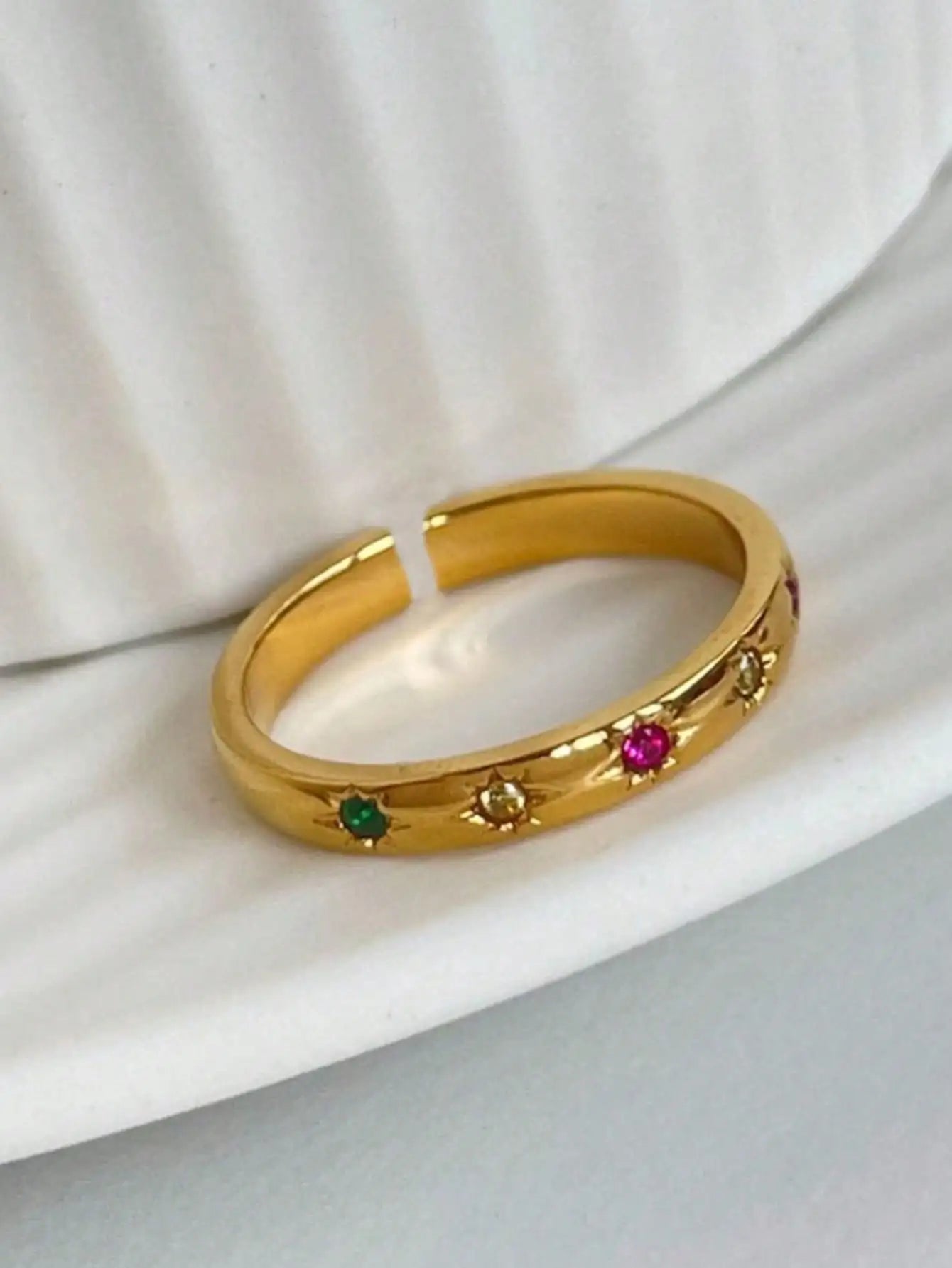 2pcs/Set Colorful Cubic Zirconia Gold-Tone Waterproof Star Rings Set, Jewelry Gift  double rings for friend  jewelry Y2k fashion