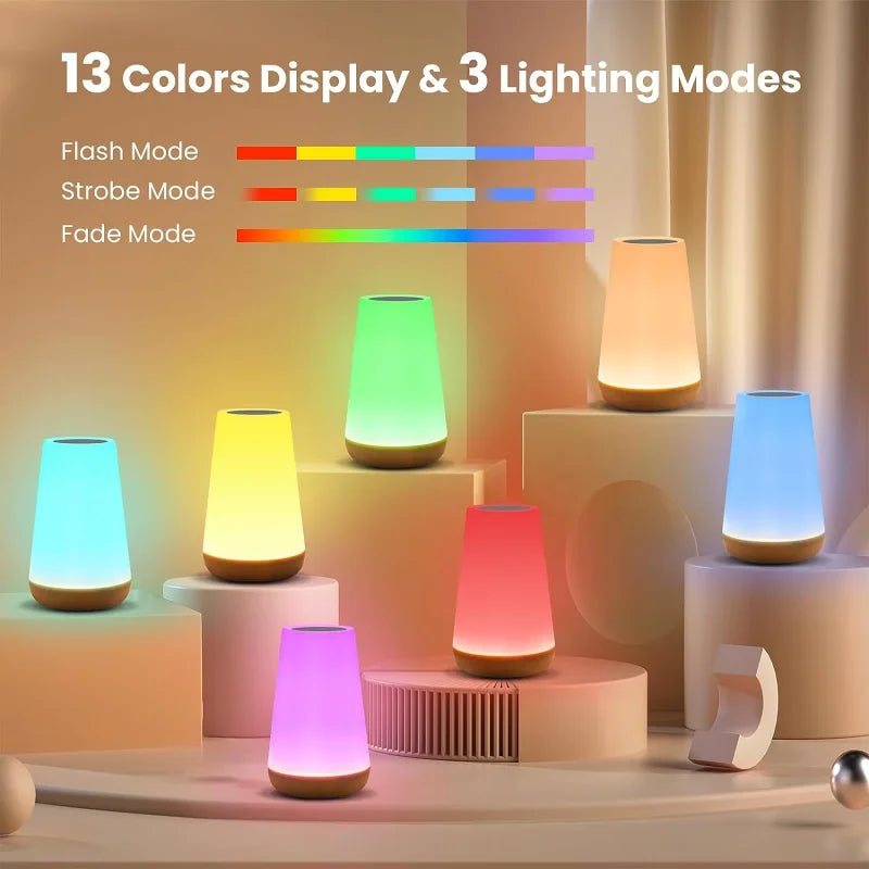 Dimmable Touch LED Table Lamp – 13 Colours & 5 Brightness Rechargeable Bedside Light
