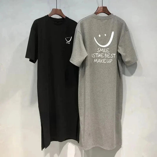 Women's Short Sleeve Loose T-Shirt Dress – Mid-Length Over-Knee Summer Casual Dress