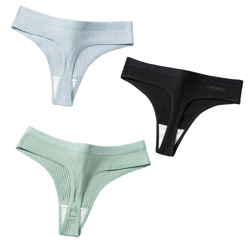 3Pcs/Set Thongs Women's Panties Striped Briefs Girls Solid Color Elastic Underwear Female Sexy Lingeries Hot Comfort G-string