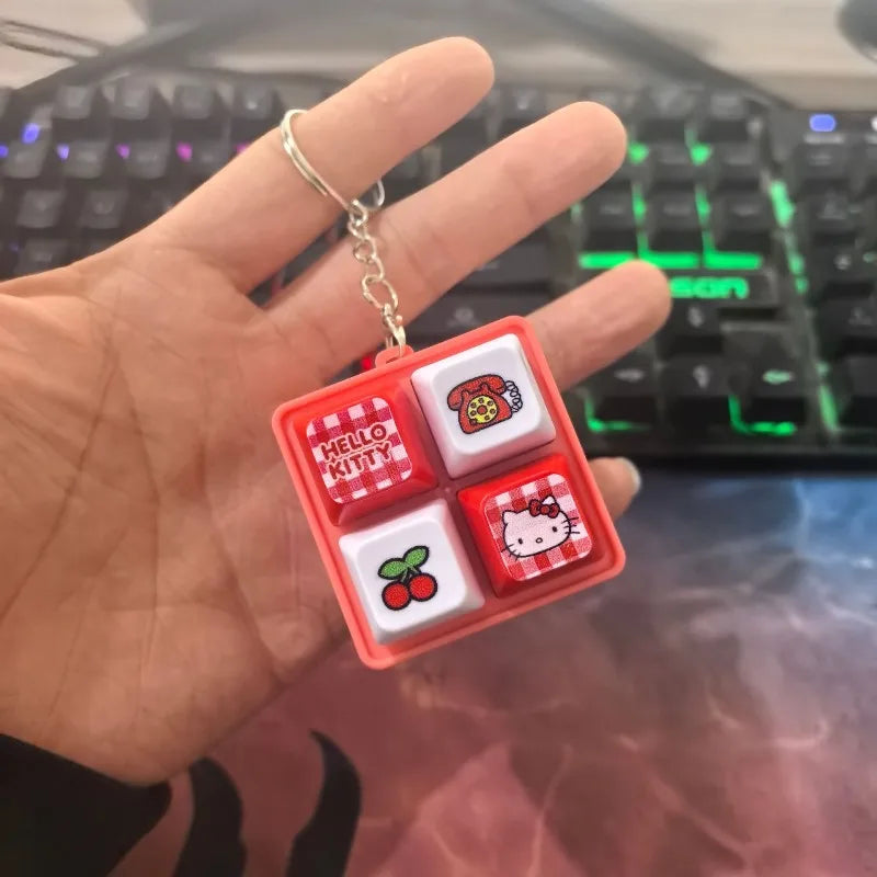 ***Hello Kitty LED Light Fidget Toy Keychain, Cute Mini Keyboard Press Pendant, Kawaii Cartoon Bag Charm Stress Relief Gift