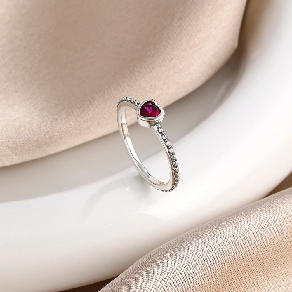 New 925 Sterling Silver Charm Red Heart-shaped Rings Women Rings Fine Jewelry Fashion Mother Gifts