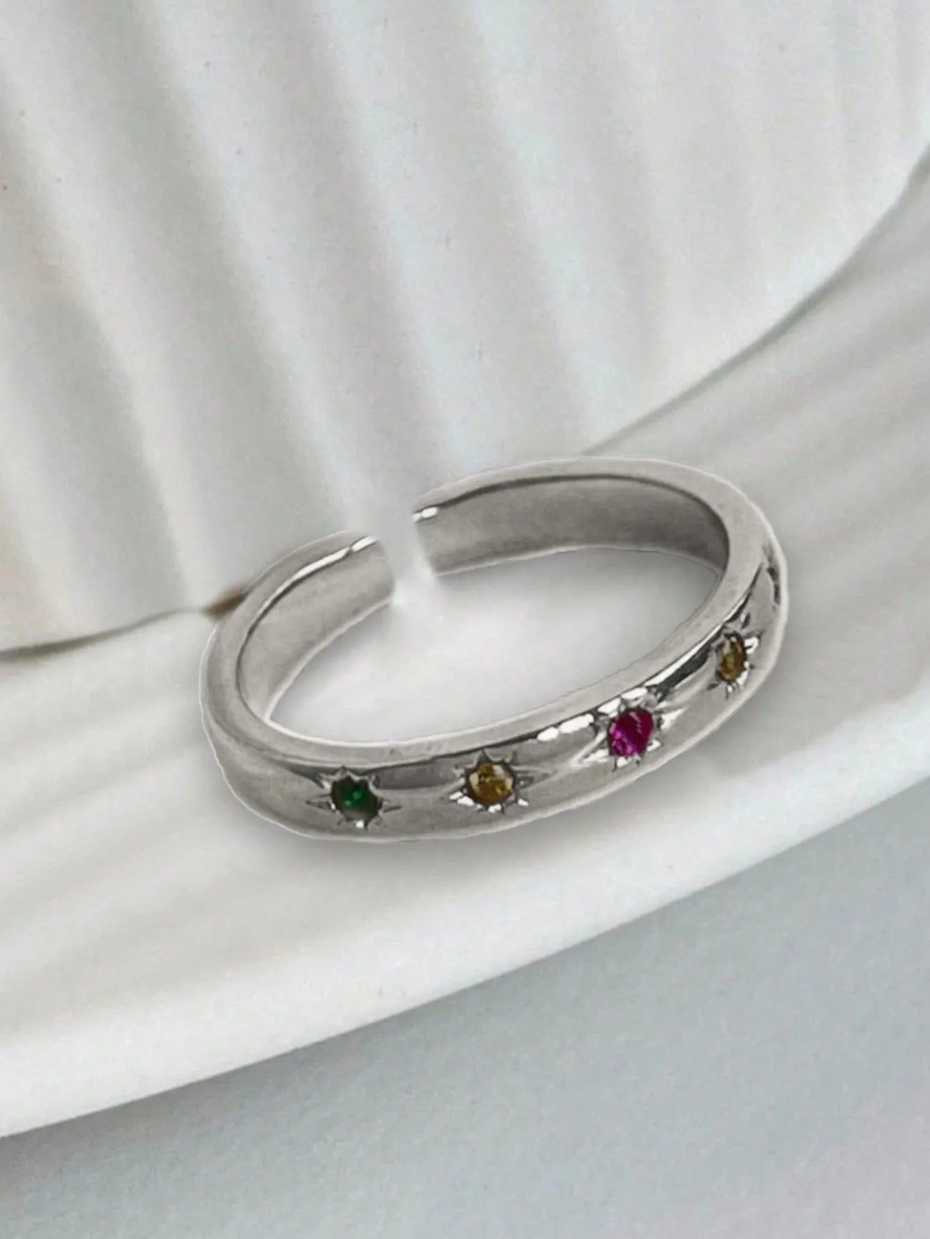 2pcs/Set Colorful Cubic Zirconia Gold-Tone Waterproof Star Rings Set, Jewelry Gift  double rings for friend  jewelry Y2k fashion
