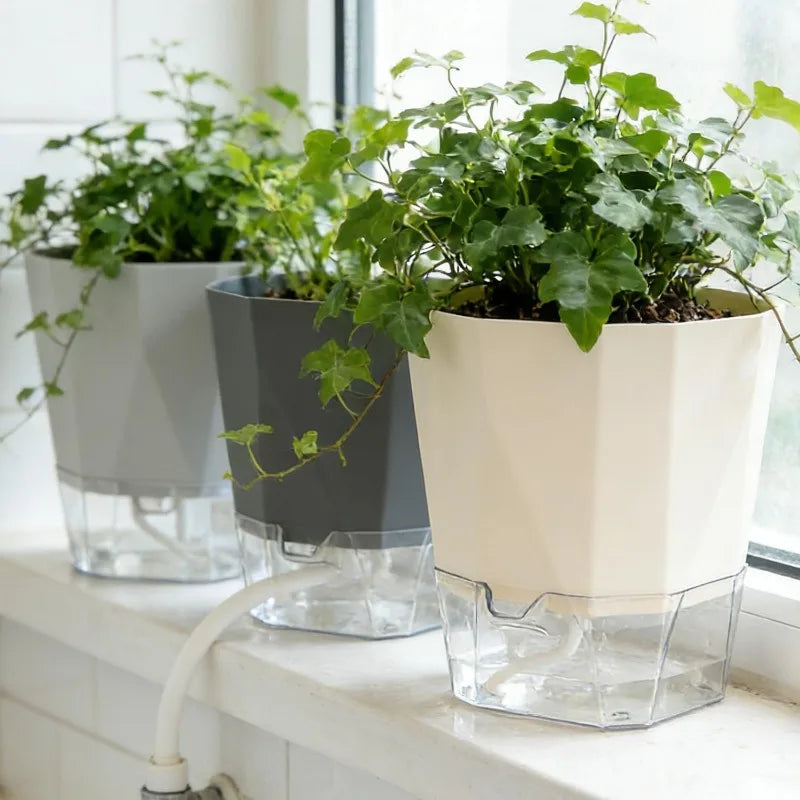 Self-Watering Plant Pot with Clear Reservoir – Breathable Indoor Planter