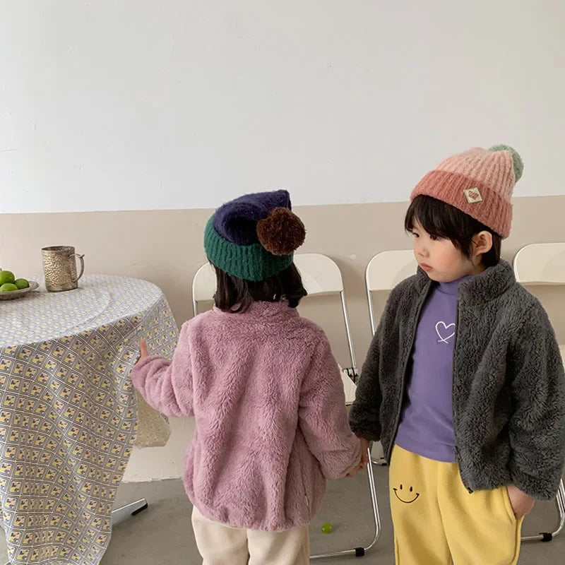 Pink Girls Jackets Autumn Coat Winter Thermal Fleece Jacket for Children 1 2 3 4 5Yrs Kids Coats Warm Korean Outerwear