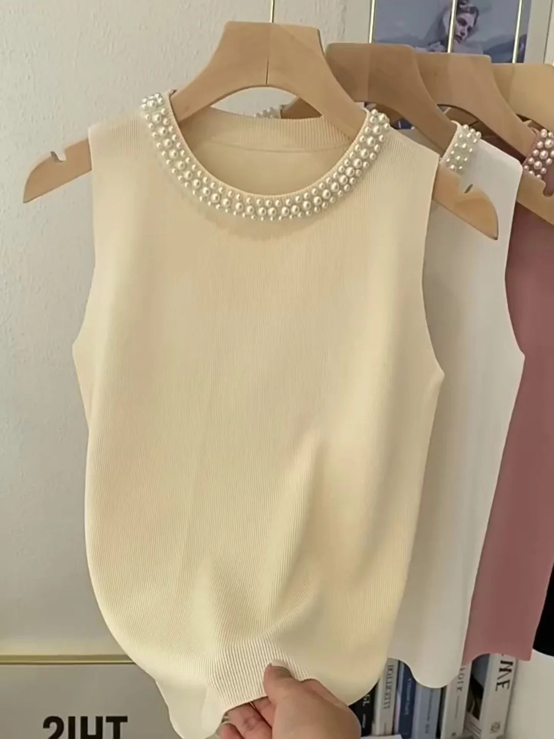 Korean Knitted Beaded Sleeveless Vest Top – Women's Casual Summer Fashion